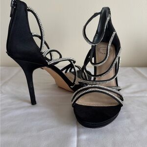 Elegant Black and Silver Strappy Heels